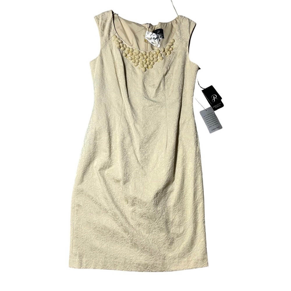 Adrianna Papell Beaded Sheath Dress Almond Cream Floral 012233142 4P NWT